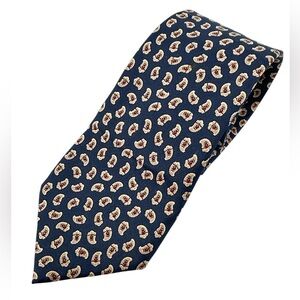Oscar de la Renta Silk Navy Foulard Medallion Necktie Classic Ivy Luxury Classic
